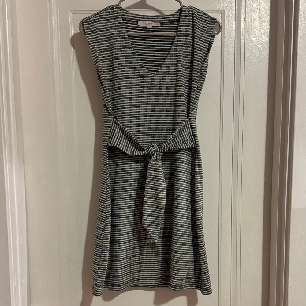 Loft Green and White Striped Mini Dress